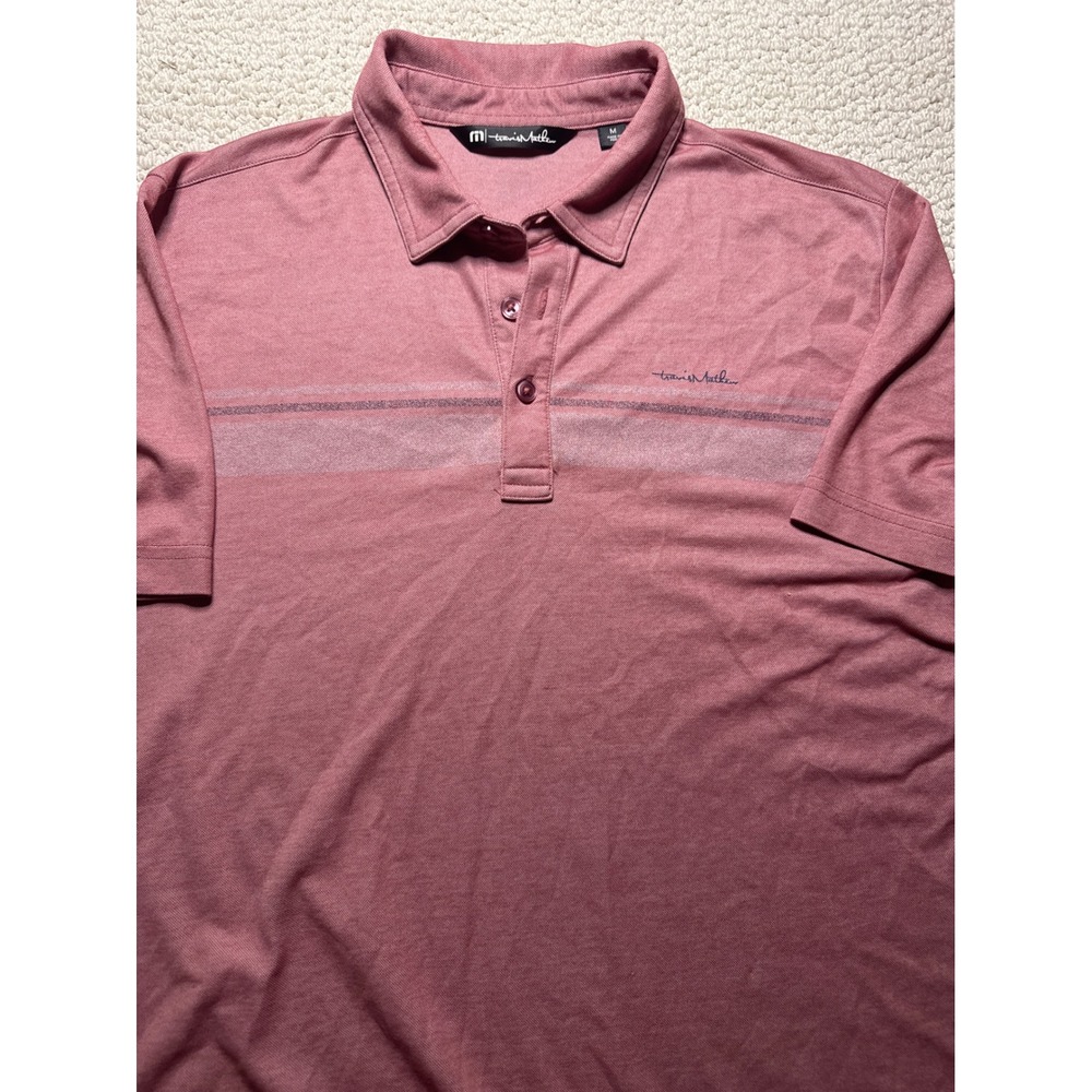 TravisMathew Mens Polo Shirt‎ Pink Striped Short Sleeve Golf Performance Size M